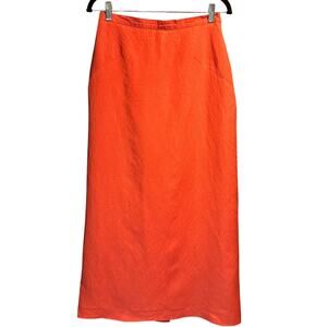 Vintage Benard Holtzman Size 10 Linen Blend Maxi Skirt Coral Boho Back Slit